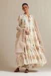 Buy_Upavita_Off White Anarkali Cotton Chanderi Hand Block Floral Print Tiered Pant Set 