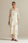 Upavita_Off White Kurta Cotton Chanderi Hand Block Floral Kurta Print Straight Set _Online_at_Aza_Fashions