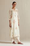 Buy_Upavita_Off White Kurta Cotton Chanderi Hand Block Floral Kurta Print Straight Set _Online_at_Aza_Fashions