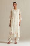 Upavita_Off White Kurta Cotton Chanderi Hand Block Floral Print Straight Pant Set _Online_at_Aza_Fashions