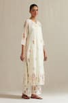 Buy_Upavita_Off White Kurta Cotton Chanderi Hand Block Floral Print Straight Pant Set _Online_at_Aza_Fashions