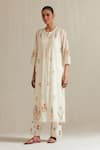 Shop_Upavita_Off White Kurta Cotton Chanderi Hand Block Floral Print Straight Pant Set _Online_at_Aza_Fashions