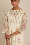 Shop_Upavita_Off White Kurta Cotton Chanderi Hand Block Floral Kurta Round Print Pant Set _Online_at_Aza_Fashions