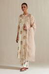 Buy_Upavita_Off White Kurta Cotton Chanderi Hand Block Floral Kurta Round Print Set _at_Aza_Fashions