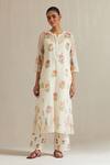 Upavita_Off White Kurta Cotton Chanderi Hand Block Floral Kurta Round Print Set _Online_at_Aza_Fashions