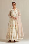 Buy_Upavita_Off White Anarkali Cotton Chanderi Hand Block Floral Print Multi-tiered Set _at_Aza_Fashions