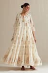 Buy_Upavita_Off White Anarkali Cotton Chanderi Hand Block Floral Print Multi-tiered Set _Online_at_Aza_Fashions