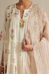 Upavita_Off White Anarkali Cotton Chanderi Hand Block Floral Print Multi-tiered Set _at_Aza_Fashions