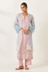 Buy_KORA_Pink Kurta And Pant Silk Embroidered Aari Applique Work Floral Set _at_Aza_Fashions
