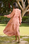 Shop_Banera_Pink Cotton Voil Lace Mandarin Collar Marta Tiered Ruffle Dress _at_Aza_Fashions