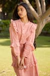 Buy_Banera_Pink Cotton Voil Lace Mandarin Collar Marta Tiered Ruffle Dress _Online_at_Aza_Fashions