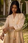 Buy_Banera_Peach Cotton Slub Schiffli Mandarin Collar Louisa Pattern Tunic _Online_at_Aza_Fashions