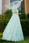 Buy_Esha L Amin_Blue Net Embroidered Sequin V Neck Floral Lehenga Set _at_Aza_Fashions