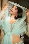 Esha L Amin_Blue Net Embroidered Sequin V Neck Floral Lehenga Set _Online_at_Aza_Fashions