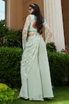 Shop_Esha L Amin_Green Net Embellished Sequin Floral Overlap Panel Slit Skirt Set _at_Aza_Fashions