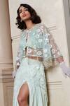 Esha L Amin_Green Net Embellished Sequin Floral Overlap Panel Slit Skirt Set _Online_at_Aza_Fashions