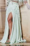 Buy_Esha L Amin_Green Net Embellished Sequin Floral Overlap Panel Slit Skirt Set _Online_at_Aza_Fashions
