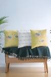 Shop_Mid July Home_Yellow Cotton Tassels Hand Embroidered Cushion Covers - Set Of 3_Online_at_Aza_Fashions