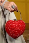 Buy_House Of Webhin_Red Cut Work Heartbeat Cutdana Embellished Clutch _at_Aza_Fashions