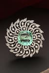 Shop_SWABHIMANN_Green Emerald Floral Zirconia Ring_at_Aza_Fashions