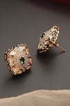 Shop_Swabhimann_Green Stones, Diamonds Polki Studded Earrings _Online_at_Aza_Fashions