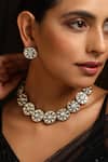 Shop_Swabhimann_Silver Plated Diamonds, Stones Polki Studded Blossom Necklace Set _Online_at_Aza_Fashions