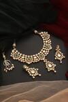 Shop_Swabhimann_Gold Plated Stones, Zari Kundan Studded Necklace Set _at_Aza_Fashions