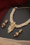 SWABHIMANN_Gold Plated Pearl Carved Radha Krishna Necklace Set_Online_at_Aza_Fashions