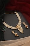 Shop_SWABHIMANN_Gold Plated Pearl Carved Radha Krishna Necklace Set_at_Aza_Fashions