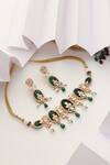 Shop_Swabhimann_Green Stones, Beads Floral Studded Choker Necklace Set _at_Aza_Fashions