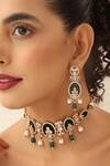 Shop_Swabhimann_Green Stones, Beads Floral Studded Choker Necklace Set _Online_at_Aza_Fashions
