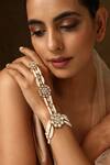 Buy_Swabhimann_White Beads, Diamonds Floral Cutwork Polki Embellished Haathphool _at_Aza_Fashions