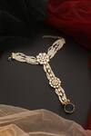Shop_Swabhimann_White Beads, Diamonds Floral Cutwork Polki Embellished Haathphool _at_Aza_Fashions