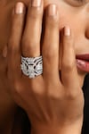 Shop_SWABHIMANN_White Zircon Geometric Embellished Ring_Online_at_Aza_Fashions