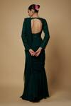 Shop_MAISOLOS_Green Georgette Embroidery, Cut Work Round Plain Pre-draped Saree With Blouse _at_Aza_Fashions