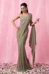 Buy_Alaya Advani_Gold Saree Imported Korean Silk Plain Pre-draped With Embroidered Blouse_at_Aza_Fashions