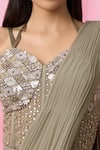 Alaya Advani_Gold Saree Imported Korean Silk Plain Pre-draped With Embroidered Blouse_at_Aza_Fashions