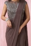 Buy_Alaya Advani_Pink Saree Imported Korean Silk Pre-draped With Cutdana Embellished Blouse_Online_at_Aza_Fashions