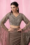 Alaya Advani_Brown Saree Imported Korean Silk Leaf Pre-draped With Embellished Blouse _Online_at_Aza_Fashions