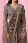 Alaya Advani_Brown Saree Imported Korean Silk Leaf Pre-draped With Embellished Blouse_at_Aza_Fashions