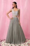 Shop_Alaya Advani_Grey Lehenga Georgette Embroidered Sequin Square Set _Online_at_Aza_Fashions