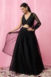 Buy_Alaya Advani_Black Lehenga Organza Embellished Sequin V Neck Bead Set _at_Aza_Fashions