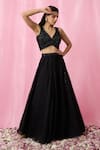 Alaya Advani_Black Lehenga Organza Embellished Sequin V Neck Bead Set _Online_at_Aza_Fashions