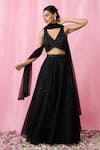 Shop_Alaya Advani_Black Lehenga Organza Embellished Sequin V Neck Bead Set _Online_at_Aza_Fashions