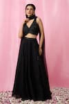 Alaya Advani_Black Lehenga Organza Embellished Sequin V Neck Bead Set _at_Aza_Fashions