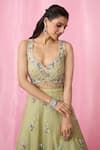 Alaya Advani_Green Blouse And Dupatta Net Hand Work Cutdana Leaf Floral Booti Lehenga Set _Online_at_Aza_Fashions