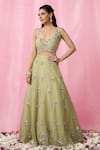 Buy_Alaya Advani_Green Blouse And Dupatta Net Hand Work Cutdana Leaf Floral Booti Lehenga Set_Online