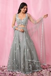 Shop_Alaya Advani_Grey Blouse And Dupatta Net Embroidered Sequin Floral Booti Hand Work Lehenga Set_Online_at_Aza_Fashions