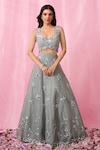 Buy_Alaya Advani_Grey Blouse And Dupatta Net Embroidered Sequin Floral Booti Hand Work Lehenga Set_Online