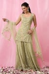 Buy_Alaya Advani_Green Sharara And Dupatta Net Embroidered Pearl Scoop Floral Hand Kurta Set_Online_at_Aza_Fashions